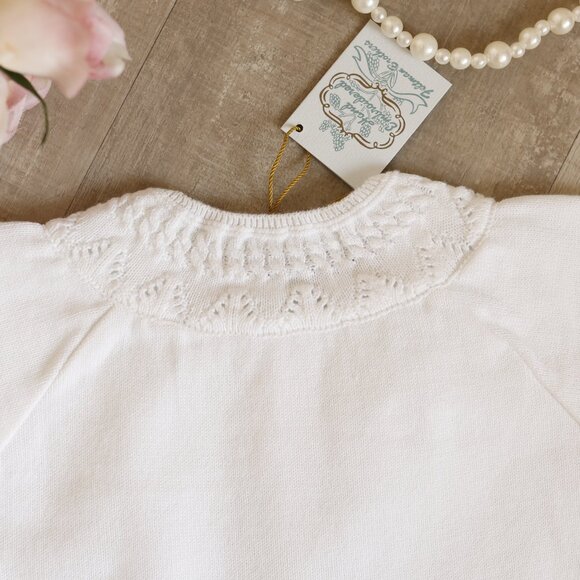 White 100% Cotton Pointelle Cardigan Sweater Newborn Feltman Brothers NWT - Picture 6 of 7